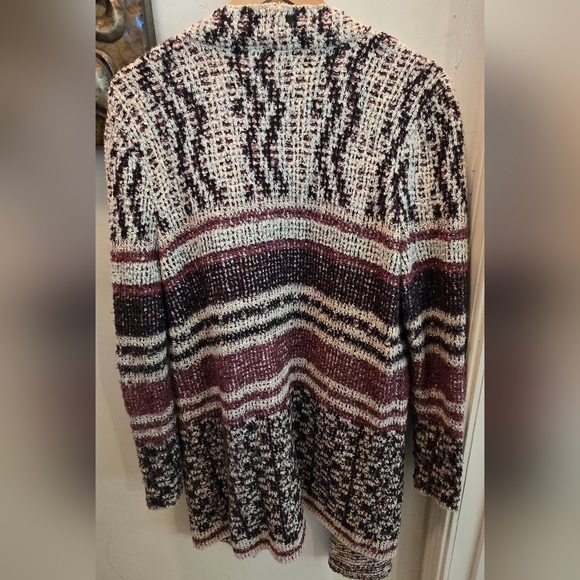 Lucky Brand Black White Burgundy Knit Open Cardigan L - Picture 2 of 6